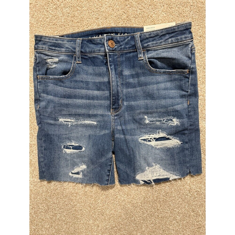 American Eagle Womens Jean Shorts Size 12 High Rise  Jeggings Distressed Denim